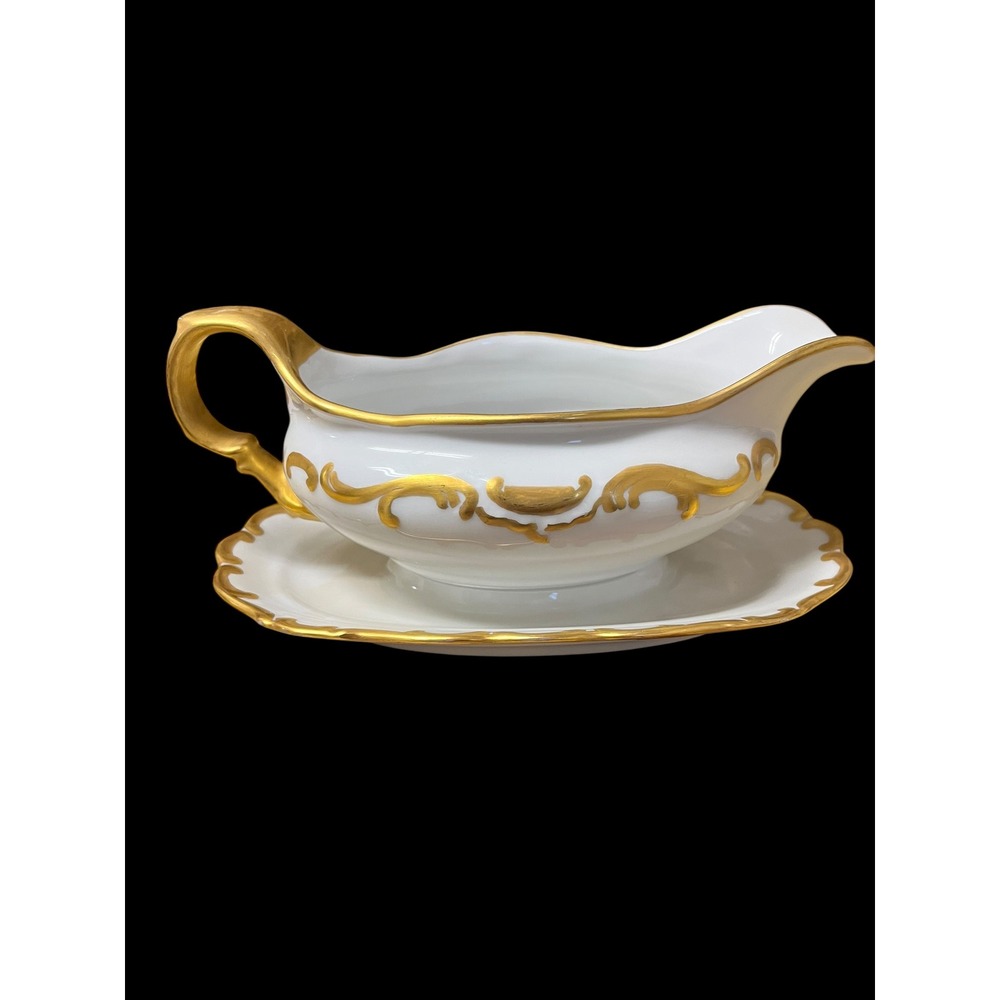 Schumann Arzberg White Elegance Porcelain Gravy Boat with Attached Underplate